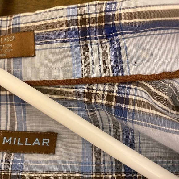 Peter Millar Button Down Plaid Summer Shirt, Size Extra Large, Blue / Brown - Picture 5 of 5